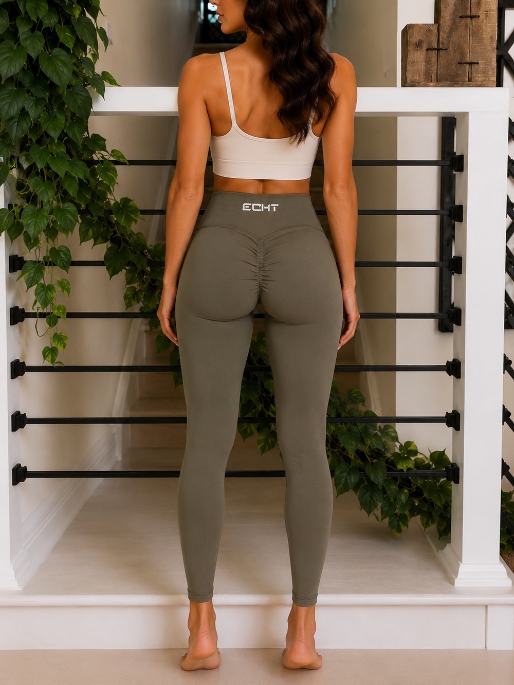ECHT Olive Green Scrunch Butt Seamless Leggings XS